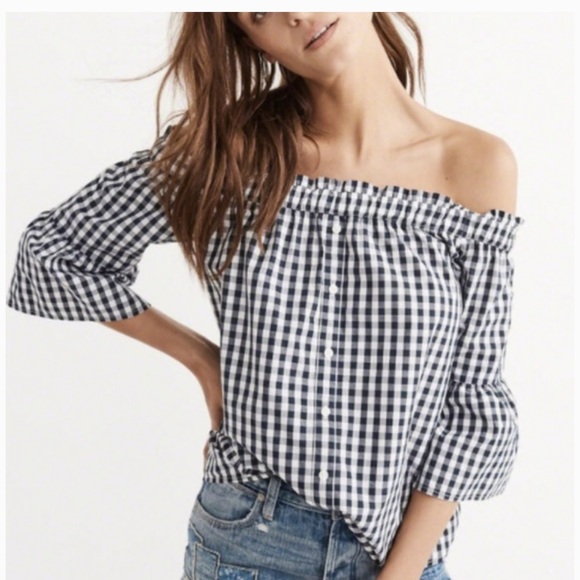 Abercrombie & Fitch Tops - Abercrombie & Fitch Smocked Off the Shoulder Checkered Blouse